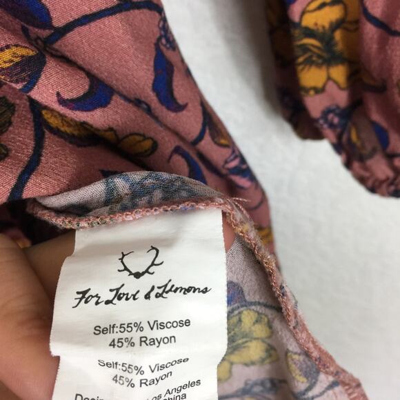 For Love And Lemons Mini Dress Small Pink Floral Open Back Long Sleeve Boho - Picture 6 of 12